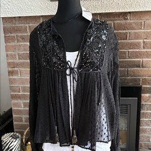 Zara Black Embellished Tie-Front Jacket